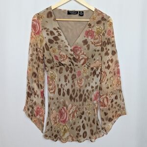 Y2K Floral Leopard Silk Blouse